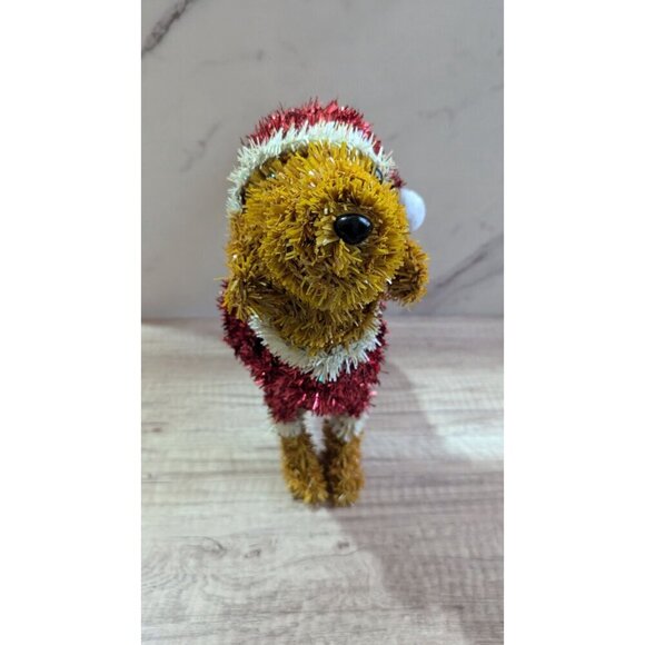 Festive Tinsel Dog With Santa Outfit Christmas Decoration - Picture 11 of 11